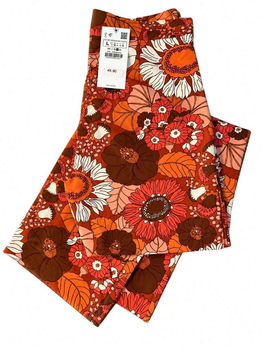 NWT Zara Retro Floral Print Pants Size L
